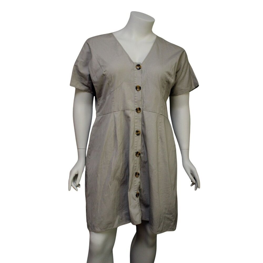 ASOS Curve Khaki Button-Through Mini Skater Dress Size 18 Plus V-Neck Casual